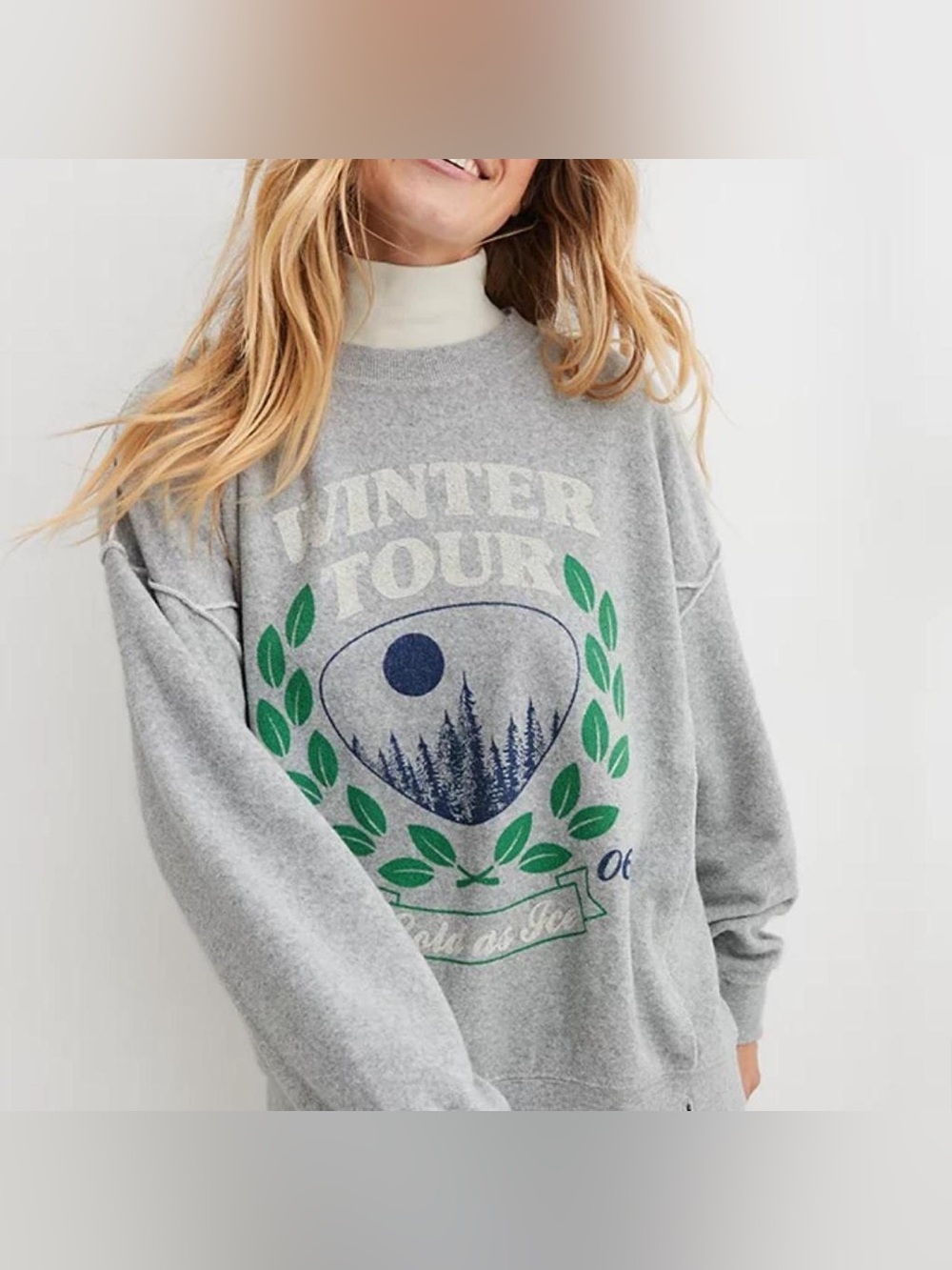 Aerie Vintage Graphic Winter Tour Crewneck Sweatshirt Oversized Women’s S